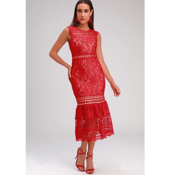 Lulu’s Lace Dress Cocktail Mermaid Maxi Crochet - Picture 2 of 7